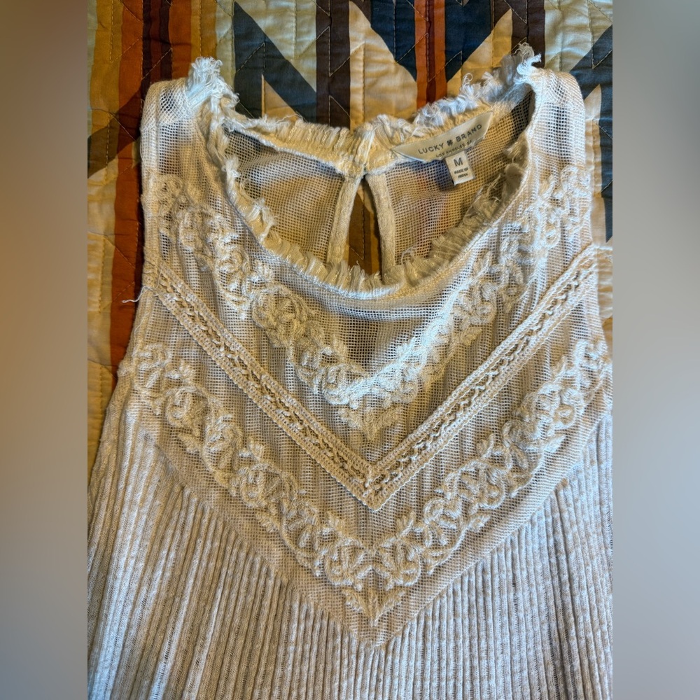 Lucky Brand Cream Crochet Trim Knit Tank Top - Picture 2 of 3